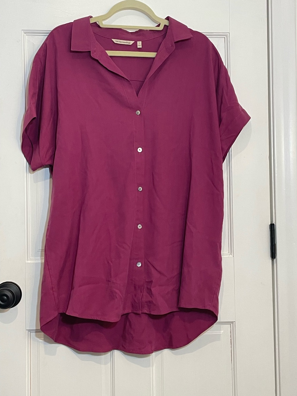 Soft Surroundings Je Veux TENCEL Shirt Womens L Raspberry Pink Button Down